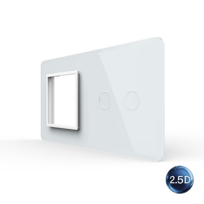 Панель для розетки и сенсорного выключателя Livolo, 2 клавиши, цвет белый, 2.5D стекло BB-C7-SR/C2-11 2.5D Панель для розетки и сенсорного выключателя Livolo, 2 клавиши, цвет белый, 2.5D стекло BB-C7-SR/C2-11 2.5D