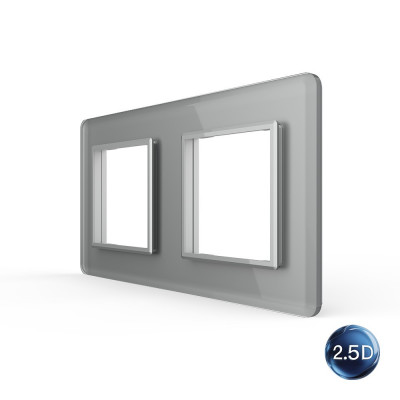 Рамка для розетки Livolo 2 поста, цвет серый, 2.5D стекло BB-C7-SR/SR-15 2.5D Рамка для розетки Livolo 2 поста, цвет серый, 2.5D стекло BB-C7-SR/SR-15 2.5D