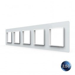 Рамка для розетки Livolo 5 постов, цвет белый, 2.5D стекло