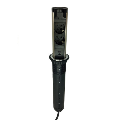 Розетка вертикальная выдвижная с электроприводом 2EU + 2USB, кабель 2м, RocketSocket, посадочный ⌀ 60мм AM-105T-2EU2UC-12 Розетка вертикальная выдвижная с электроприводом 2EU + 2USB, кабель 2м, RocketSocket, посадочный ⌀ 60мм AM-105T-2EU2UC-12
