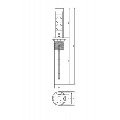 Розетка вертикальная выдвижная с электроприводом 2EU + 2USB, кабель 2м, RocketSocket, посадочный ⌀ 60мм AM-105T-2EU2UC-12 Розетка вертикальная выдвижная с электроприводом 2EU + 2USB, кабель 2м, RocketSocket, посадочный ⌀ 60мм AM-105T-2EU2UC-12