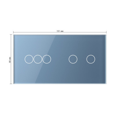 Панель для двух сенсорных выключателей Livolo, 5 клавиш (3+2), цвет синий, стекло BB-C7-C3/C2-19 Панель для двух сенсорных выключателей Livolo, 5 клавиш (3+2), цвет синий, стекло BB-C7-C3/C2-19