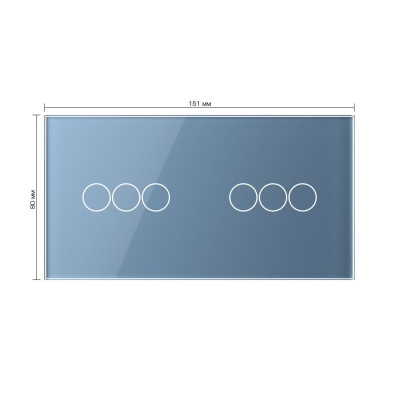 Панель для двух сенсорных выключателей Livolo, 6 клавиш (3+3), цвет синий, стекло BB-C7-C3/C3-19 Панель для двух сенсорных выключателей Livolo, 6 клавиш (3+3), цвет синий, стекло BB-C7-C3/C3-19
