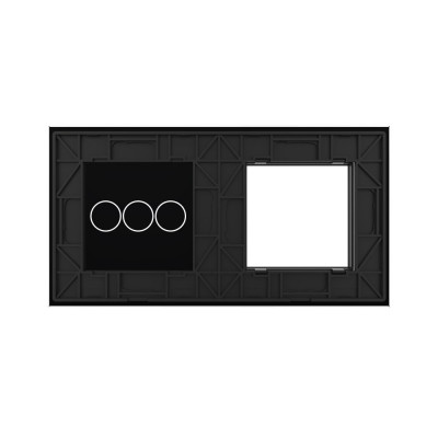 Панель для розетки и трехклавишного сенсорного выключателя Livolo, цвет черный, стекло BB-C7-SR/C3-12 Панель для розетки и трехклавишного сенсорного выключателя Livolo, цвет черный, стекло BB-C7-SR/C3-12
