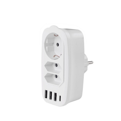 Разветвитель Socket Adapter 3 Euro 16A, 4 USB 3A+C с блоком 5В/3.1А RocketSocket, цвет белый-серый GN4603 Разветвитель Socket Adapter 3 Euro 16A, 4 USB 3A+C с блоком 5В/3.1А RocketSocket, цвет белый-серый GN4603
