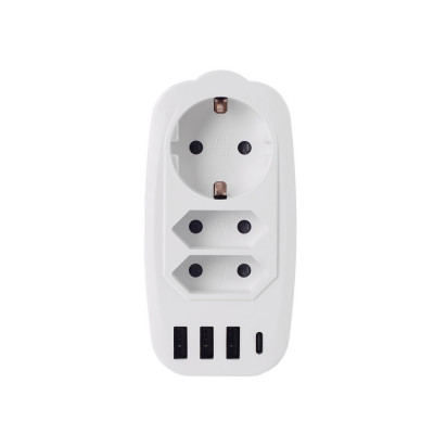 Разветвитель Socket Adapter 3 Euro 16A, 4 USB 3A+C с блоком 5В/3.1А RocketSocket, цвет белый-серый GN4603 Разветвитель Socket Adapter 3 Euro 16A, 4 USB 3A+C с блоком 5В/3.1А RocketSocket, цвет белый-серый GN4603