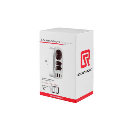 Разветвитель Socket Adapter 3 Euro 16A, 4 USB 3A+C с блоком 5В/3.1А RocketSocket, цвет белый-серый GN4603 Разветвитель Socket Adapter 3 Euro 16A, 4 USB 3A+C с блоком 5В/3.1А RocketSocket, цвет белый-серый GN4603
