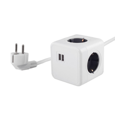 Удлинитель Cube Extended 4 Euro 16A, 2 USB A с блоком 5В/2.1А, кабель 1, 5м RocketSocket, цвет белый-серый GNS1404 Удлинитель Cube Extended 4 Euro 16A, 2 USB A с блоком 5В/2.1А, кабель 1, 5м RocketSocket, цвет белый-серый GNS1404