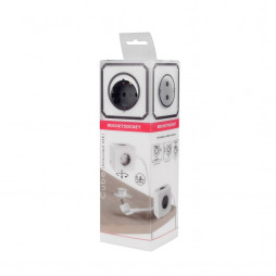 Удлинитель Cube Extended 4 Euro 16A, 2 USB A с блоком 5В/2.1А, кабель 1,5м RocketSocket, цвет белый-серый