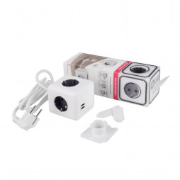 Удлинитель Cube Extended 4 Euro 16A, 2 USB A с блоком 5В/2.1А, кабель 1,5м RocketSocket, цвет белый-серый