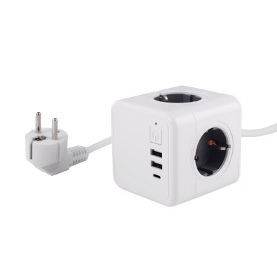 Удлинитель Cube Extended 4 Euro 16A, 3 USB 2A+C с блоком 5В/3.0А, кабель 1, 5м RocketSocket, цвет белый-серый GNS1405 Удлинитель Cube Extended 4 Euro 16A, 3 USB 2A+C с блоком 5В/3.0А, кабель 1, 5м RocketSocket, цвет белый-серый GNS1405