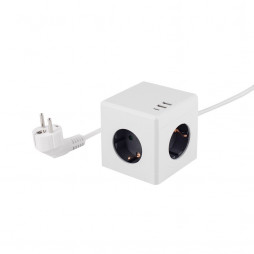 Удлинитель Cube Lite Extended 3 Euro 16A, 3 USB 2A+C с блоком 5В/3.1А, кабель 1,5м RocketSocket, цвет белый-серый