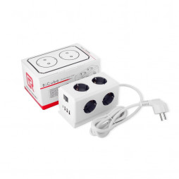 Удлинитель BiCube Extended 6 Euro 16A, 4 USB 3A+C с блоком 5В/3.1А, кабель 1,5м RocketSocket, цвет белый-серый
