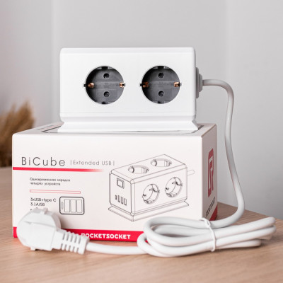 Удлинитель BiCube Extended 6 Euro 16A, 4 USB 3A+C с блоком 5В/3.1А, кабель 1, 5м RocketSocket, цвет белый-серый GNS5003 Удлинитель BiCube Extended 6 Euro 16A, 4 USB 3A+C с блоком 5В/3.1А, кабель 1, 5м RocketSocket, цвет белый-серый GNS5003