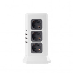 Удлинитель Tower Extended 12 Euro 16A, 4 USB 3A+C с блоком 5В/3.4А, кабель 2,0м RocketSocket, цвет белый-серый