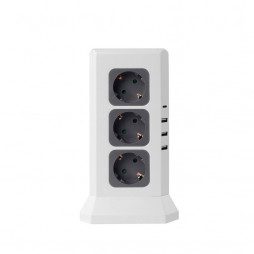 Удлинитель Tower Extended 12 Euro 16A, 4 USB 3A+C с блоком 5В/3.4А, кабель 2,0м RocketSocket, цвет белый-серый
