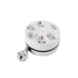 Удлинитель Power Wheel USB Extended 5 Euro 16A, 3 USB 2A+C с блоком 5В/3.4А, кабель 3,0м RocketSocket, цвет белый