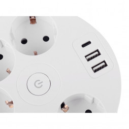 Удлинитель Power Wheel USB Extended 5 Euro 16A, 3 USB 2A+C с блоком 5В/3.4А, кабель 3,0м RocketSocket, цвет белый