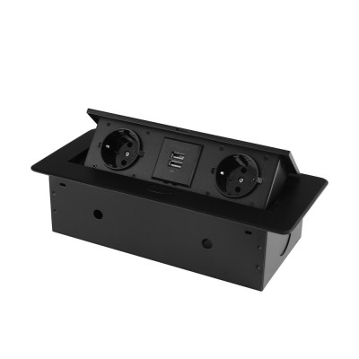 Розетка горизонтальная выдвижная 2 Euro 16A, 2 USB A с блоком 5В/2.1А RocketSocket, проводка, цвет черный SHS018-B Розетка горизонтальная выдвижная 2 Euro 16A, 2 USB A с блоком 5В/2.1А RocketSocket, проводка, цвет черный SHS018-B