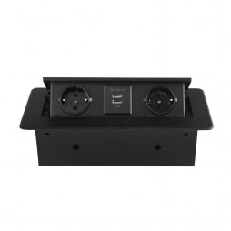 Розетка горизонтальная выдвижная 2 Euro 16A, 2 USB A с блоком 5В/2.1А RocketSocket, проводка, цвет черный