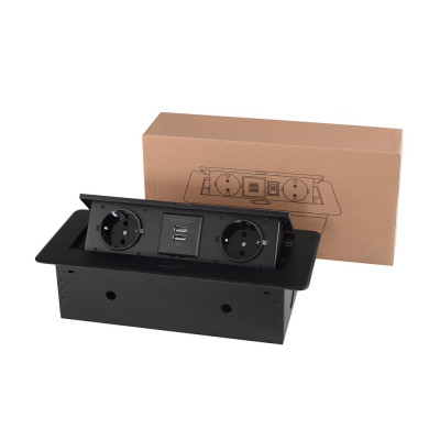 Розетка горизонтальная выдвижная 2 Euro 16A, 2 USB A с блоком 5В/2.1А RocketSocket, проводка, цвет черный SHS018-B Розетка горизонтальная выдвижная 2 Euro 16A, 2 USB A с блоком 5В/2.1А RocketSocket, проводка, цвет черный SHS018-B