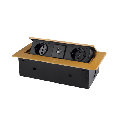 Розетка горизонтальная выдвижная 2 Euro 16A, 2 USB A с блоком 5В/2.1А RocketSocket, проводка, цвет золотой SHS018-G Розетка горизонтальная выдвижная 2 Euro 16A, 2 USB A с блоком 5В/2.1А RocketSocket, проводка, цвет золотой SHS018-G