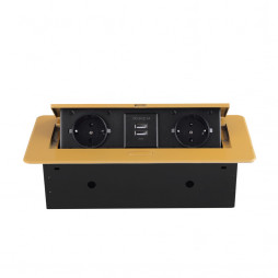 Розетка горизонтальная выдвижная 2 Euro 16A, 2 USB A с блоком 5В/2.1А RocketSocket, проводка, цвет золотой