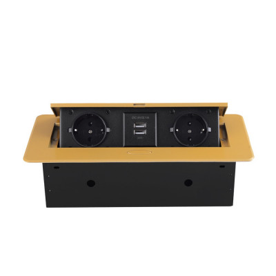 Розетка горизонтальная выдвижная 2 Euro 16A, 2 USB A с блоком 5В/2.1А RocketSocket, проводка, цвет золотой SHS018-G Розетка горизонтальная выдвижная 2 Euro 16A, 2 USB A с блоком 5В/2.1А RocketSocket, проводка, цвет золотой SHS018-G