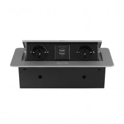 Розетка горизонтальная выдвижная 2 Euro 16A, 2 USB A с блоком 5В/2.1А RocketSocket, проводка, цвет серый