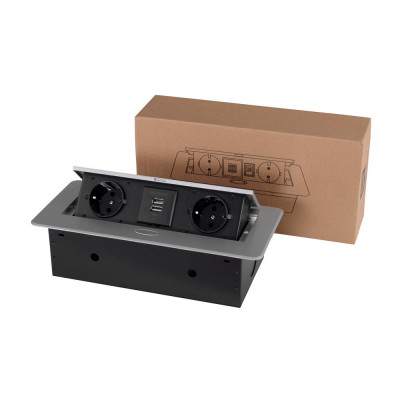 Розетка горизонтальная выдвижная 2 Euro 16A, 2 USB A с блоком 5В/2.1А RocketSocket, проводка, цвет серый SHS018-S Розетка горизонтальная выдвижная 2 Euro 16A, 2 USB A с блоком 5В/2.1А RocketSocket, проводка, цвет серый SHS018-S