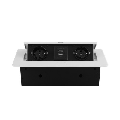 Розетка горизонтальная выдвижная 2 Euro 16A, 2 USB A с блоком 5В/2.1А RocketSocket, проводка, цвет белый SHS018-W Розетка горизонтальная выдвижная 2 Euro 16A, 2 USB A с блоком 5В/2.1А RocketSocket, проводка, цвет белый SHS018-W