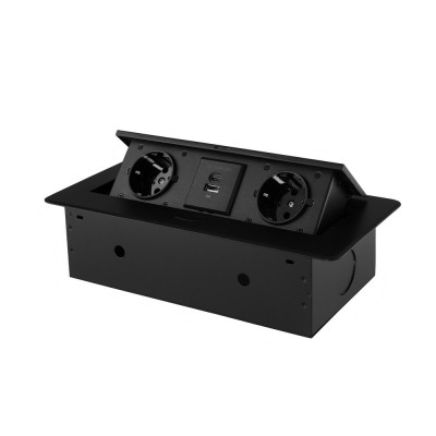 Розетка горизонтальная выдвижная 2 Euro 16A, USB type A+C с блоком 18W RocketSocket, проводка, цвет черный SHS019-B Розетка горизонтальная выдвижная 2 Euro 16A, USB type A+C с блоком 18W RocketSocket, проводка, цвет черный SHS019-B