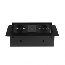 Розетка горизонтальная выдвижная 2 Euro 16A, USB type A+C с блоком 18W RocketSocket, проводка, цвет черный