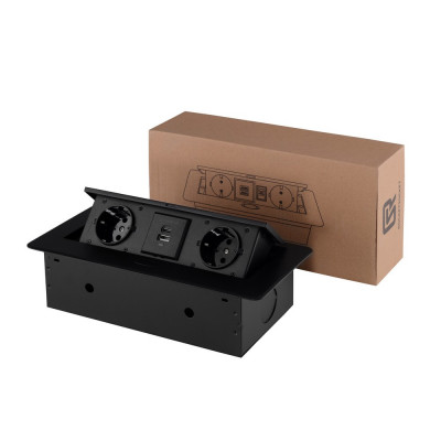 Розетка горизонтальная выдвижная 2 Euro 16A, USB type A+C с блоком 18W RocketSocket, проводка, цвет черный SHS019-B Розетка горизонтальная выдвижная 2 Euro 16A, USB type A+C с блоком 18W RocketSocket, проводка, цвет черный SHS019-B