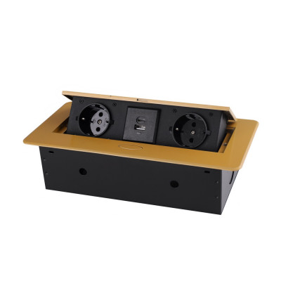 Розетка горизонтальная выдвижная 2 Euro 16A, USB type A+C с блоком 18W RocketSocket, проводка, цвет золотой SHS019-G Розетка горизонтальная выдвижная 2 Euro 16A, USB type A+C с блоком 18W RocketSocket, проводка, цвет золотой SHS019-G