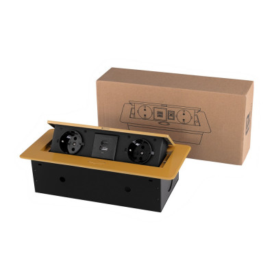 Розетка горизонтальная выдвижная 2 Euro 16A, USB type A+C с блоком 18W RocketSocket, проводка, цвет золотой SHS019-G Розетка горизонтальная выдвижная 2 Euro 16A, USB type A+C с блоком 18W RocketSocket, проводка, цвет золотой SHS019-G