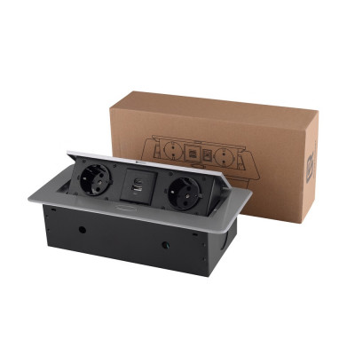 Розетка горизонтальная выдвижная 2 Euro 16A, USB type A+C с блоком 18W RocketSocket, проводка, цвет серый SHS019-S Розетка горизонтальная выдвижная 2 Euro 16A, USB type A+C с блоком 18W RocketSocket, проводка, цвет серый SHS019-S