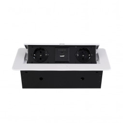 Розетка горизонтальная выдвижная 2 Euro 16A, USB type A+C с блоком 18W RocketSocket, проводка, цвет белый