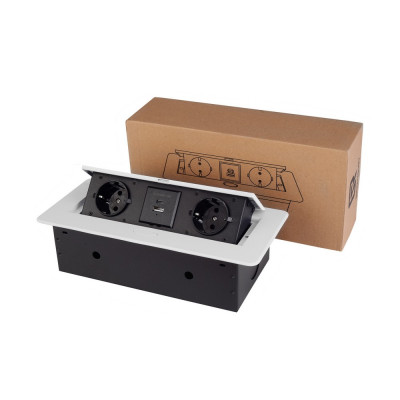 Розетка горизонтальная выдвижная 2 Euro 16A, USB type A+C с блоком 18W RocketSocket, проводка, цвет белый SHS019-W Розетка горизонтальная выдвижная 2 Euro 16A, USB type A+C с блоком 18W RocketSocket, проводка, цвет белый SHS019-W