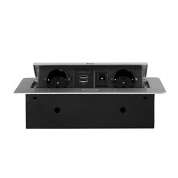 Розетка горизонтальная выдвижная 2 Euro 16A, 2 USB A с блоком 5В/2.1А, RJ45 RocketSocket, проводка, цвет серый
