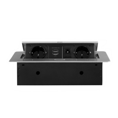 Розетка горизонтальная выдвижная 2 Euro 16A, 2 USB A с блоком 5В/2.1А, RJ45 RocketSocket, проводка, цвет серый SHS020-S Розетка горизонтальная выдвижная 2 Euro 16A, 2 USB A с блоком 5В/2.1А, RJ45 RocketSocket, проводка, цвет серый SHS020-S
