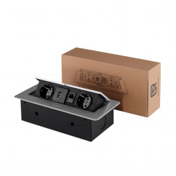 Розетка горизонтальная выдвижная 2 Euro 16A, 2 USB A с блоком 5В/2.1А, RJ45 RocketSocket, проводка, цвет серый