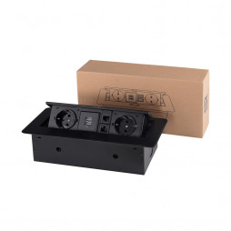 Розетка горизонтальная выдвижная 2 Euro 16A, 2 USB A с блоком 5В/2.1А, 2 RJ45 RocketSocket, проводка, цвет черный