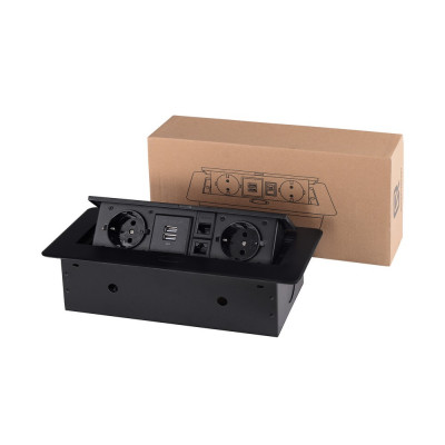 Розетка горизонтальная выдвижная 2 Euro 16A, 2 USB A с блоком 5В/2.1А, 2 RJ45 RocketSocket, проводка, цвет черный SHS021-B Розетка горизонтальная выдвижная 2 Euro 16A, 2 USB A с блоком 5В/2.1А, 2 RJ45 RocketSocket, проводка, цвет черный SHS021-B