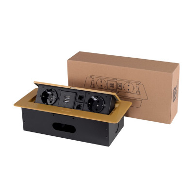 Розетка горизонтальная выдвижная 2 Euro 16A, 2 USB A с блоком 5В/2.1А, 2 RJ45 RocketSocket, проводка, цвет золотой SHS021-G Розетка горизонтальная выдвижная 2 Euro 16A, 2 USB A с блоком 5В/2.1А, 2 RJ45 RocketSocket, проводка, цвет золотой SHS021-G