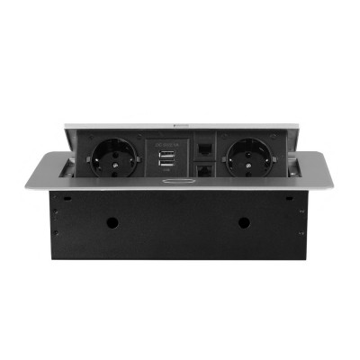 Розетка горизонтальная выдвижная 2 Euro 16A, 2 USB A с блоком 5В/2.1А, 2 RJ45 RocketSocket, проводка, цвет серый SHS021-S Розетка горизонтальная выдвижная 2 Euro 16A, 2 USB A с блоком 5В/2.1А, 2 RJ45 RocketSocket, проводка, цвет серый SHS021-S