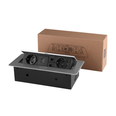 Розетка горизонтальная выдвижная 2 Euro 16A, 2 USB A с блоком 5В/2.1А, 2 RJ45 RocketSocket, проводка, цвет серый SHS021-S Розетка горизонтальная выдвижная 2 Euro 16A, 2 USB A с блоком 5В/2.1А, 2 RJ45 RocketSocket, проводка, цвет серый SHS021-S
