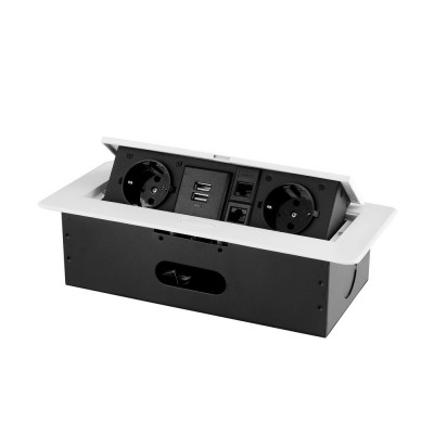 Розетка горизонтальная выдвижная 2 Euro 16A, 2 USB A с блоком 5В/2.1А, 2 RJ45 RocketSocket, проводка, цвет белый SHS021-W Розетка горизонтальная выдвижная 2 Euro 16A, 2 USB A с блоком 5В/2.1А, 2 RJ45 RocketSocket, проводка, цвет белый SHS021-W