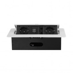 Розетка горизонтальная выдвижная 2 Euro 16A, 2 USB A с блоком 5В/2.1А, 2 RJ45 RocketSocket, проводка, цвет белый