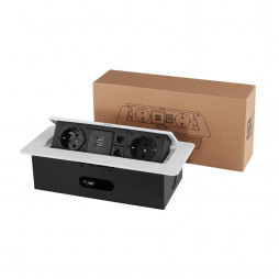 Розетка горизонтальная выдвижная 2 Euro 16A, 2 USB A с блоком 5В/2.1А, 2 RJ45 RocketSocket, проводка, цвет белый